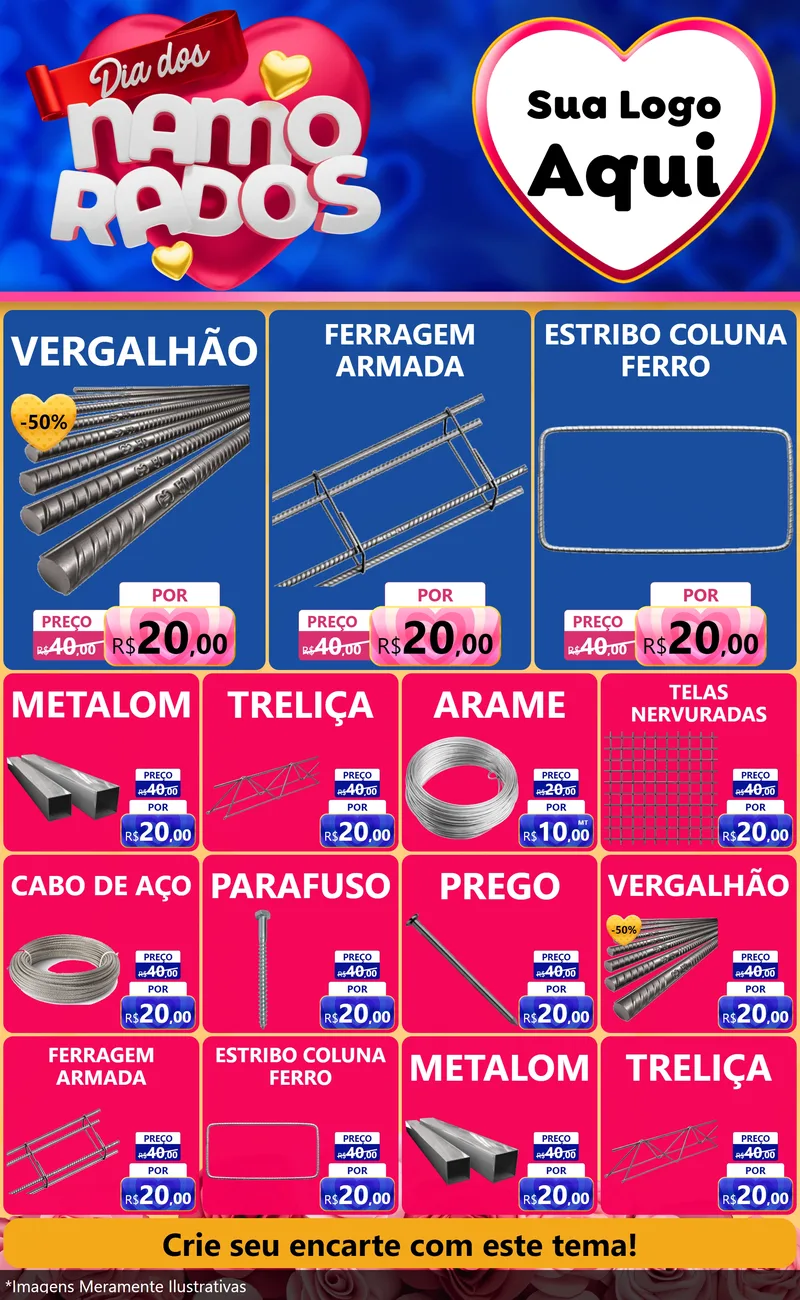Modelo de Encarte para Encarte Grande com o tema Dia dos namorados para Ferragens