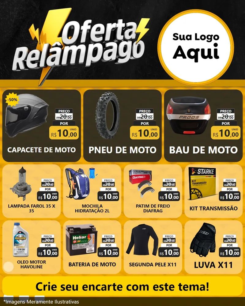Modelo de Rede Social para Feed Instagram com o tema Oferta Relâmpago - Motopeças para Moto peças