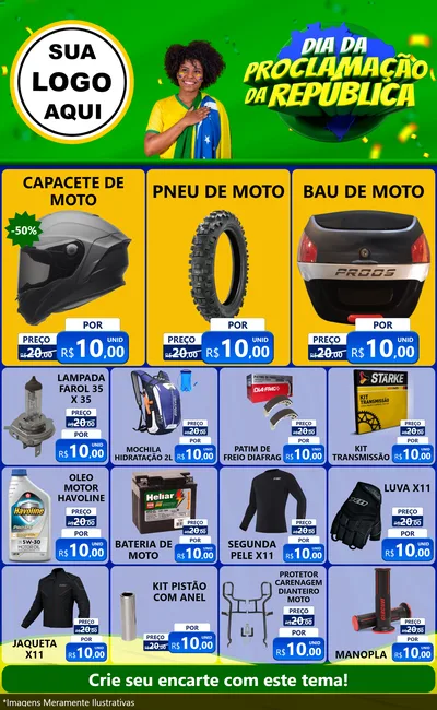 Modelo de Encarte para Encarte Grande com o tema Dia Da Proclamação Da República para Moto peças