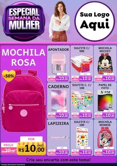 Modelo de Encarte para Encarte A4 Vertical com o tema Especial Semana da Mulher para Papelaria