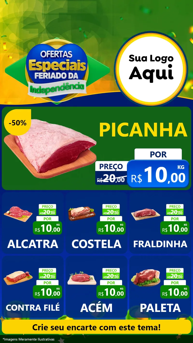Modelo de Rede Social para Stories com o tema Ofertas Especiais Feriado da Independência para Açougue