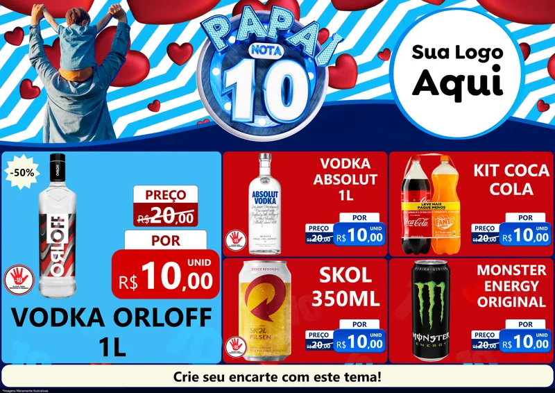 Modelo de Encarte para Encarte A4 Horizontal com o tema Papai Nota 10 para Distribuidora de bebidas