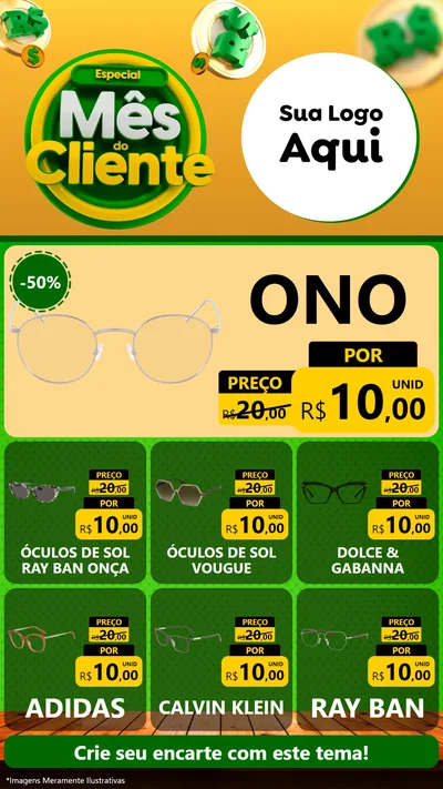 Modelo de Rede Social para Stories com o tema Especial Mês do Cliente para Óticas