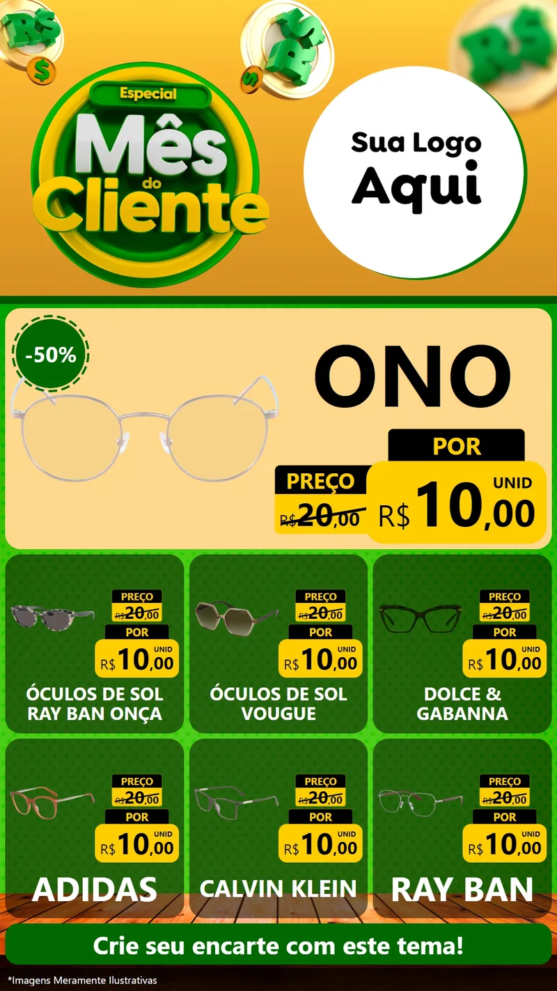Modelo de Rede Social para Stories com o tema Especial Mês do Cliente para Óticas