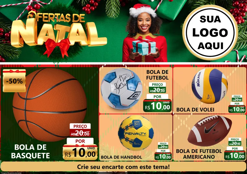Modelo de Encarte para Encarte A4 Horizontal com o tema Ofertas de Natal para Artigos Esportivos