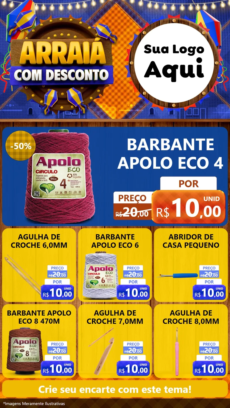 Modelo de Rede Social para Stories com o tema Arraiá Com Desconto para Armarinho e Aviamentos