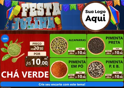 Modelo de Encarte para Encarte A4 Horizontal com o tema Festa Julina para Produtos Naturais