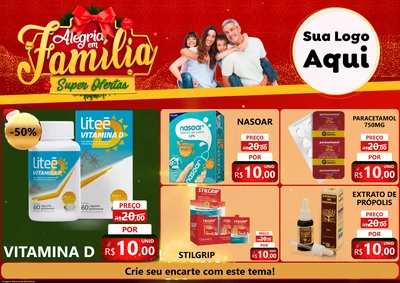Modelo de Encarte para Encarte A4 Horizontal com o tema Alegria em Família Super Ofertas - Natal para Farmácia