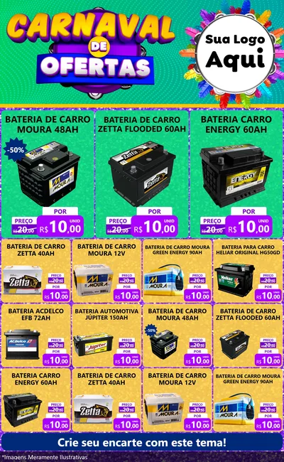 Modelo de Encarte para Encarte Grande com o tema Carnaval de Ofertas para Baterias Elétricas