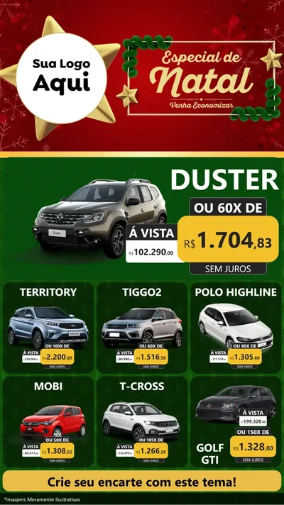 Modelo de Rede Social para Stories com o tema Especial de Natal para Concessionaria de Carros
