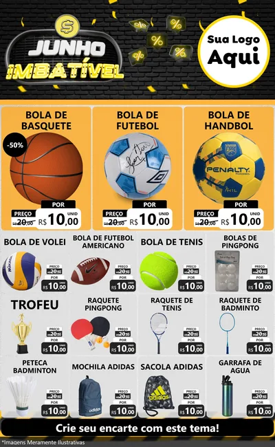 Modelo de Encarte para Encarte Grande com o tema Junho Imbatível para Artigos Esportivos
