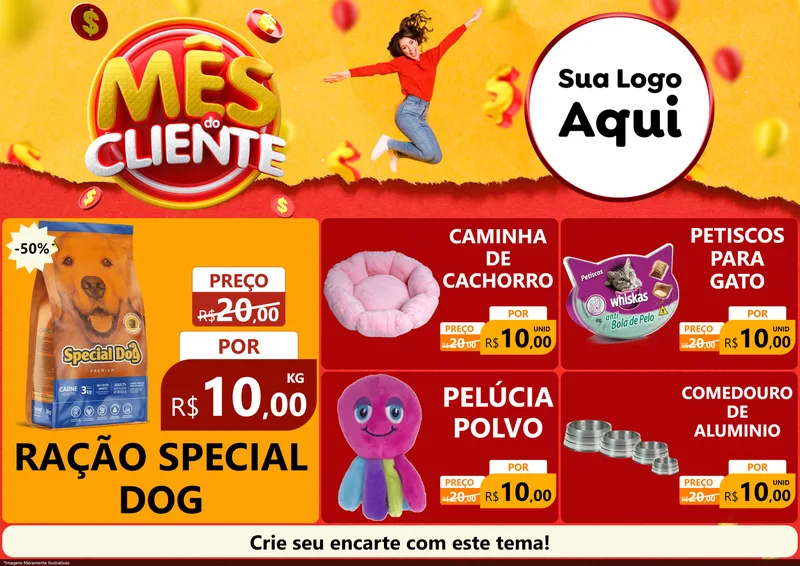 Modelo de Encarte para Encarte A4 Horizontal com o tema Mês do Cliente para Pet Shop