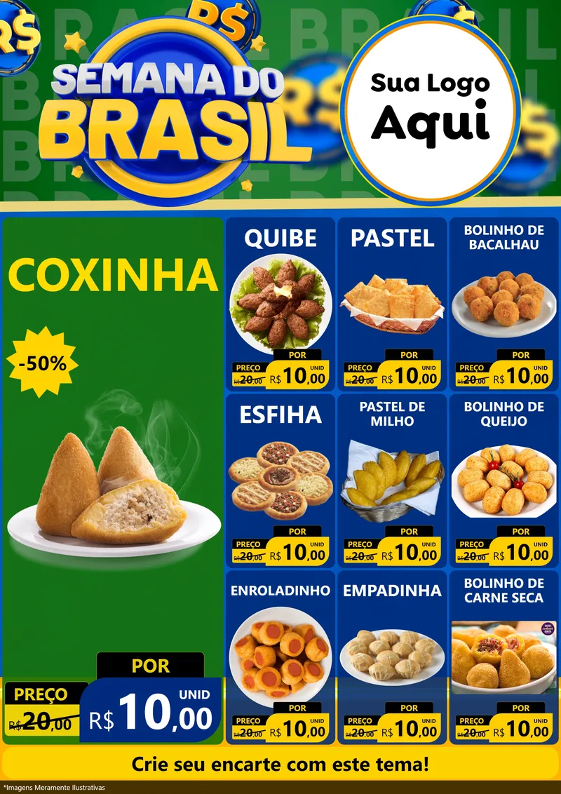 Modelo de Encarte para Encarte A4 Vertical com o tema Semana Do Brasil para Salgadaria
