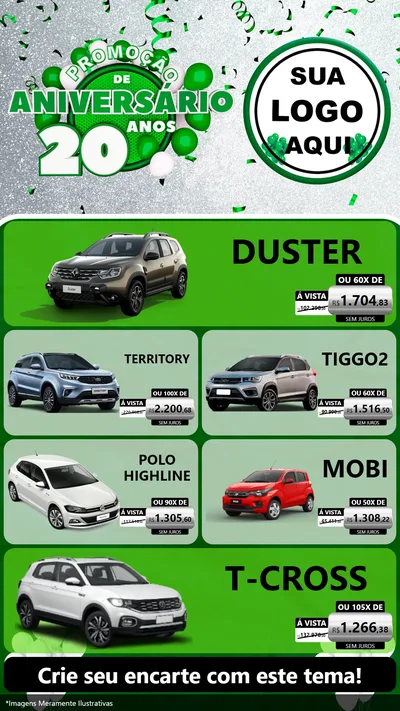 Modelo de TV para TV Vertical com o tema Promoção de Aniversário - 20 Anos para Concessionaria de Carros