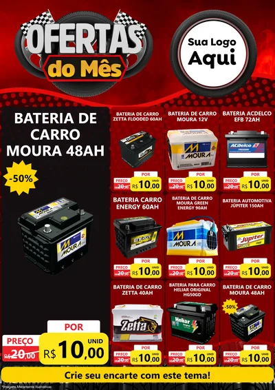 Modelo de Encarte para Encarte A4 Vertical com o tema Ofertas do Mês - Autopeças para Baterias Elétricas