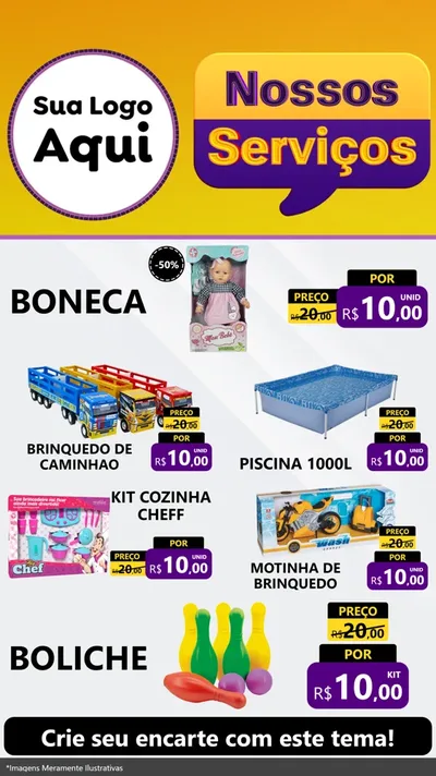 Modelo de TV para TV Vertical com o tema Nossos Serviços para Brinquedos