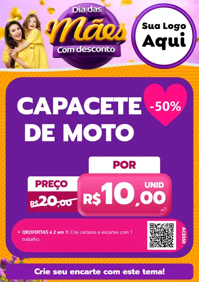 Modelo de Cartaz para Cartaz A4 Vertical com o tema Dia das Mães com Desconto para Moto peças