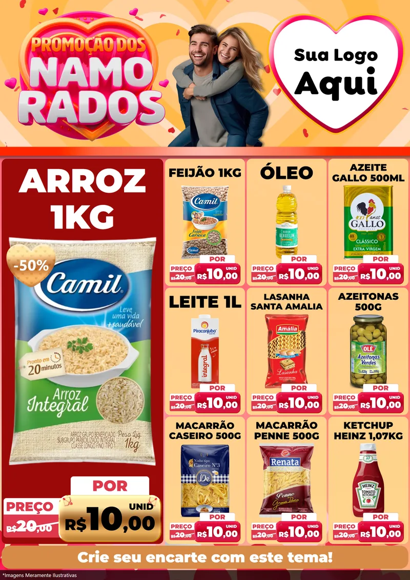 Modelo de Encarte para Encarte A4 Vertical com o tema Promoção dos Namorados para Supermercado