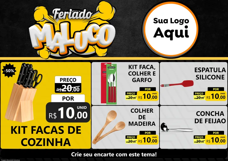 Modelo de Encarte para Encarte A4 Horizontal com o tema Feriado Maluco para Utilidades Domésticas