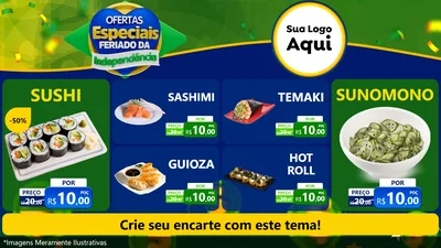 Modelo de TV para TV Horizontal com o tema Ofertas Especiais Feriado da Independência para Comida japonesa