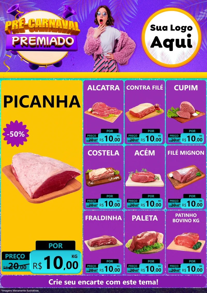 Modelo de Encarte para Encarte A4 Vertical com o tema Pré-Carnaval Premiado para Açougue