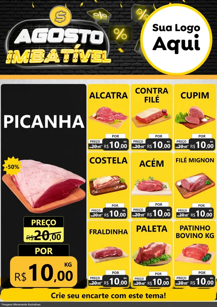 Modelo de Encarte para Encarte A4 Vertical com o tema Agosto Imbatível para Açougue
