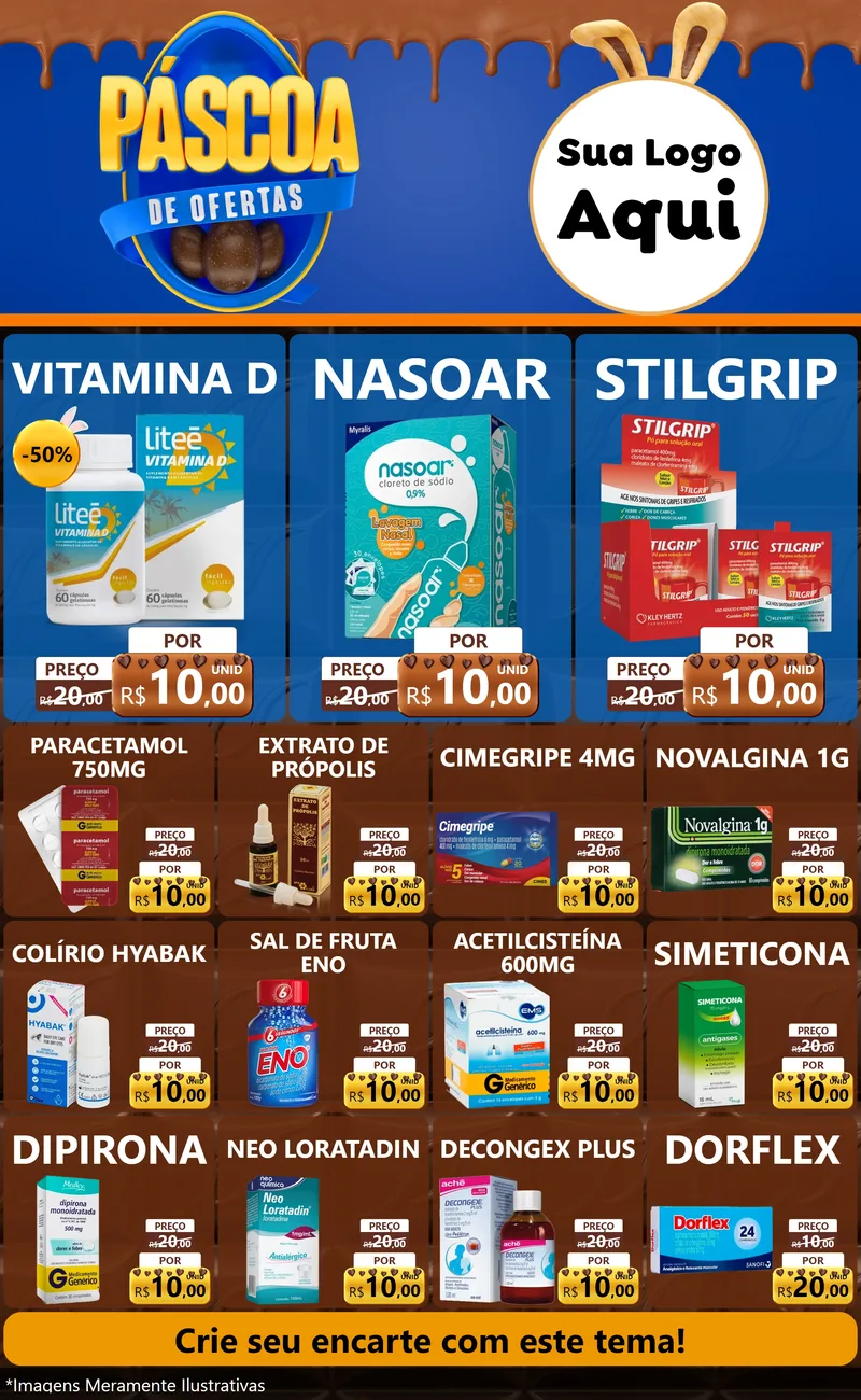 Modelo de Encarte para Encarte Grande com o tema Páscoa de Ofertas para Farmácia
