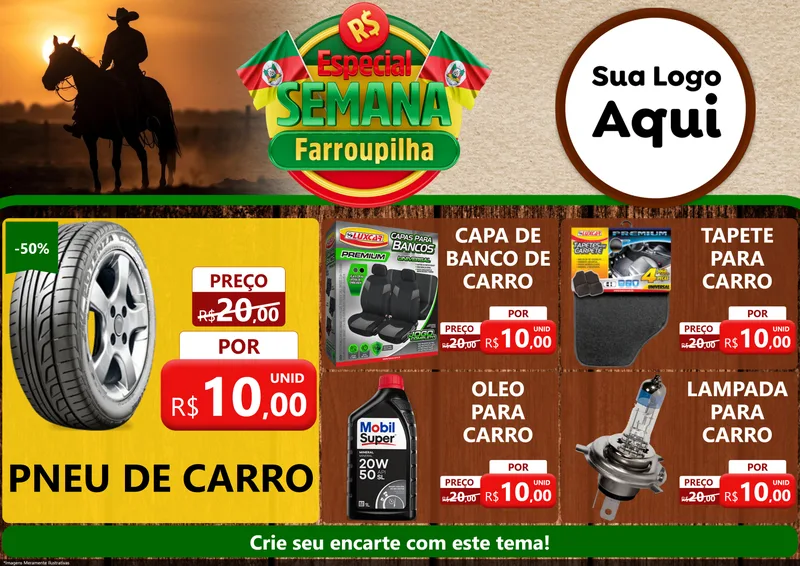Modelo de Encarte para Encarte A4 Horizontal com o tema Especial Semana Farroupilha para Auto peças