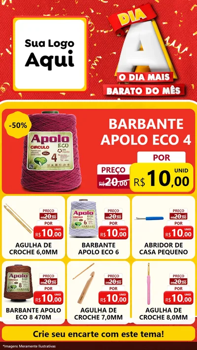 Modelo de Rede Social para Stories com o tema Dia A o Dia Mais Barato do Mês para Armarinho e Aviamentos