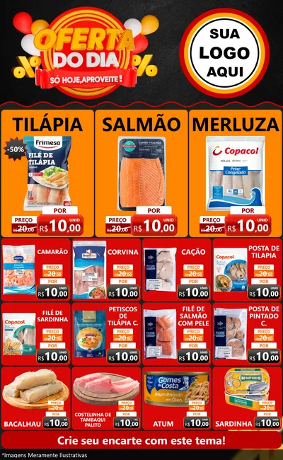 Modelo de Encarte para Encarte Grande com o tema Oferta do Dia - Só hoje, Aproveite! para Peixaria