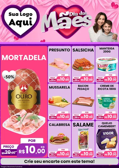 Modelo de Encarte para Encarte A4 Vertical com o tema Dia das Mães para Frios e Laticínios