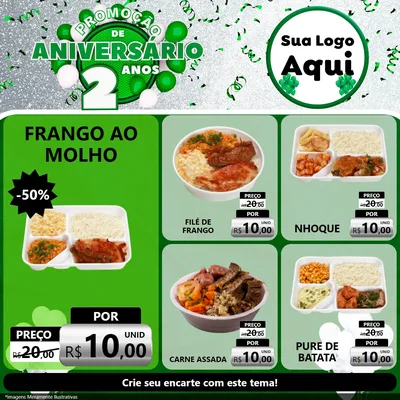 Modelo de Rede Social para Feed Facebook com o tema Promoção de Aniversário - 2 Anos para Restaurante
