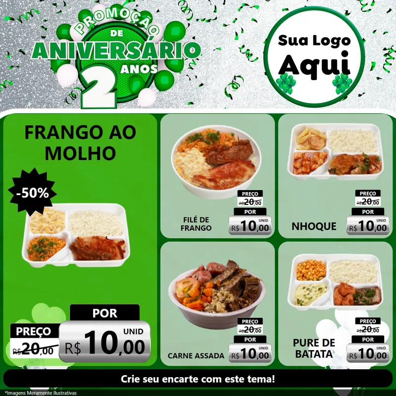 Modelo de Rede Social para Feed Facebook com o tema Promoção de Aniversário - 2 Anos para Restaurante