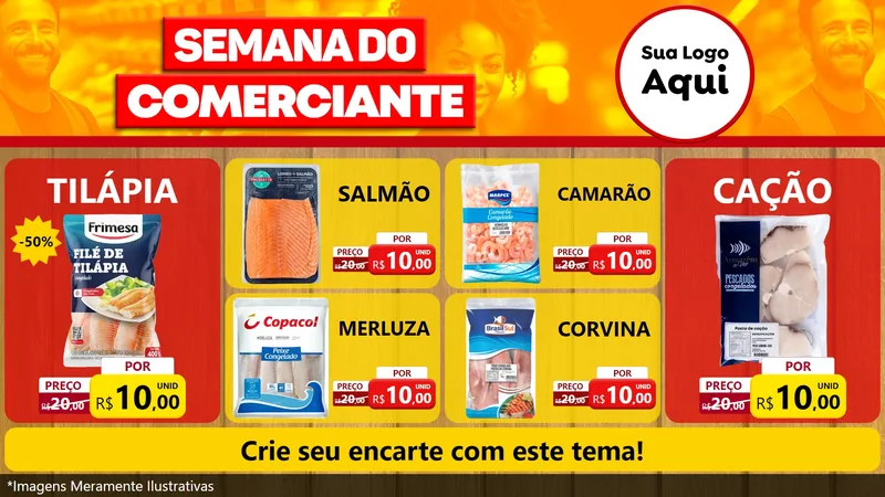 Modelo de TV para TV Horizontal com o tema Semana do Comerciante para Peixaria