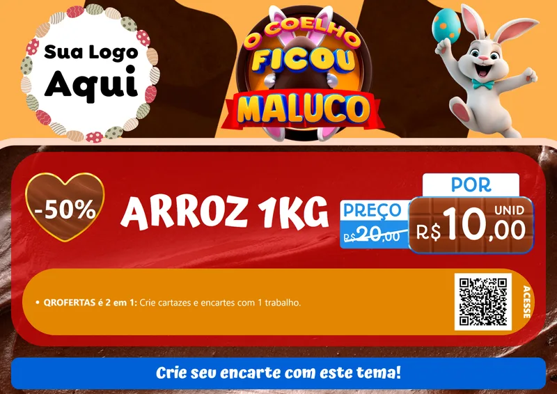 Modelo de Cartaz para Cartaz A4 Horizontal com o tema O Coelho Ficou Maluco - Páscoa para Supermercado