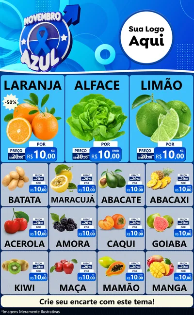 Modelo de Encarte para Encarte Grande com o tema Novembro Azul para Hortifrúti