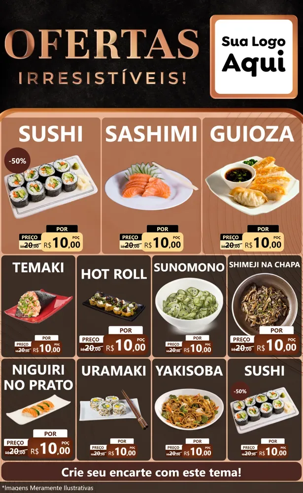 Modelo de Encarte para Encarte Grande com o tema Ofertas Irresistíveis! para Comida japonesa