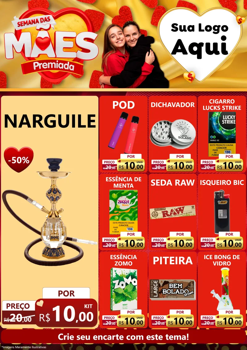 Modelo de Encarte para Encarte A4 Vertical com o tema Semana das Mães Premiada para Tabacaria