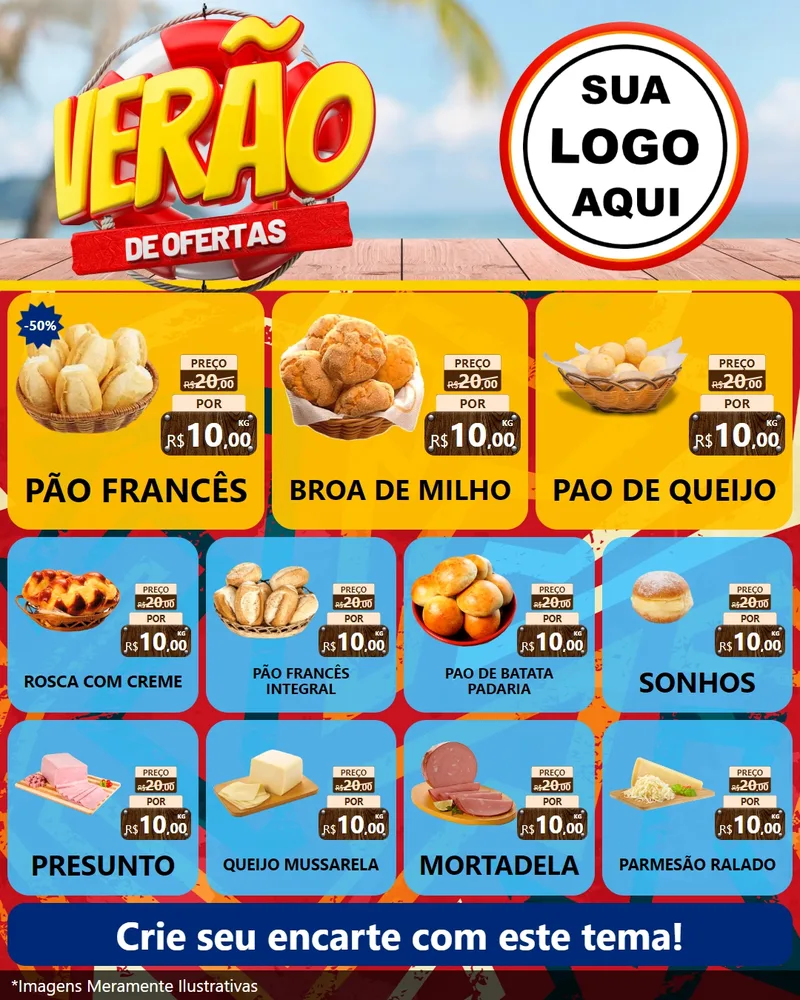 Modelo de Rede Social para Feed Instagram com o tema Verão de Ofertas para Padaria