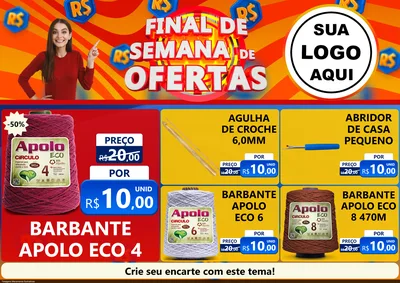 Modelo de Encarte para Encarte A4 Horizontal com o tema Final de Semana de Ofertas para Armarinho e Aviamentos