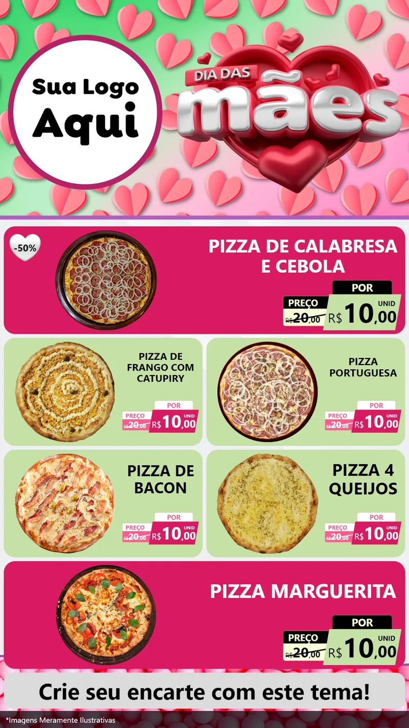 Modelo de TV para TV Vertical com o tema Dia das Mães para Pizzaria
