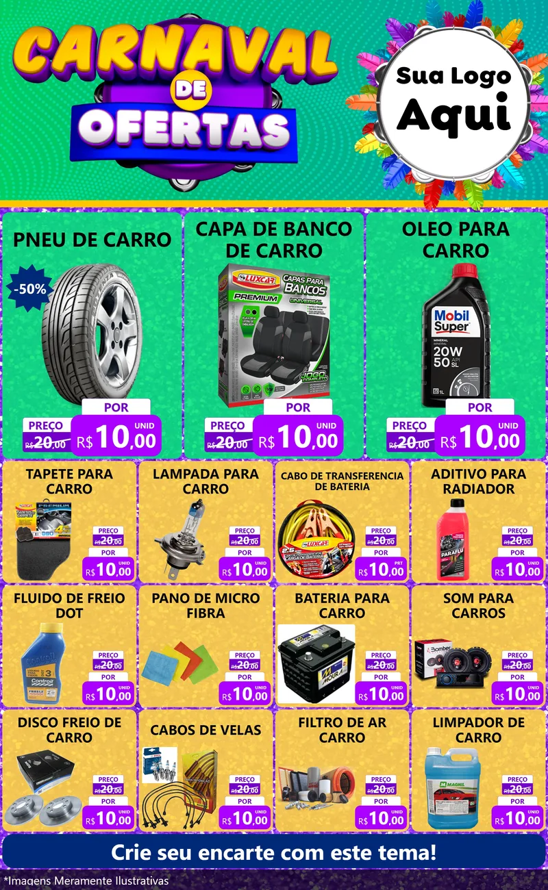 Modelo de Encarte para Encarte Grande com o tema Carnaval de Ofertas para Auto peças