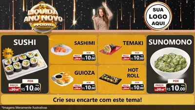 Modelo de TV para TV Horizontal com o tema Liquida Ano Novo Imperdível para Comida japonesa