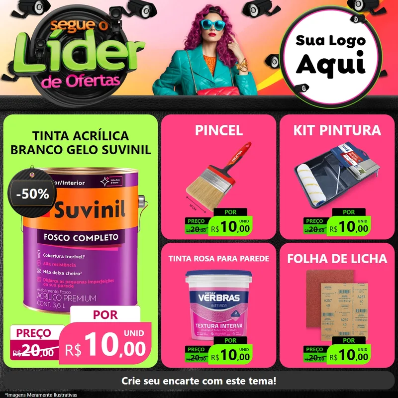Modelo de Rede Social para Feed Facebook com o tema Segue o Líder de Ofertas para Tintas e Ferramentas