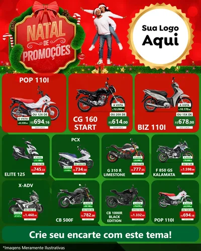 Modelo de Rede Social para Feed Instagram com o tema Natal de Promoções para Concessionaria de Motos