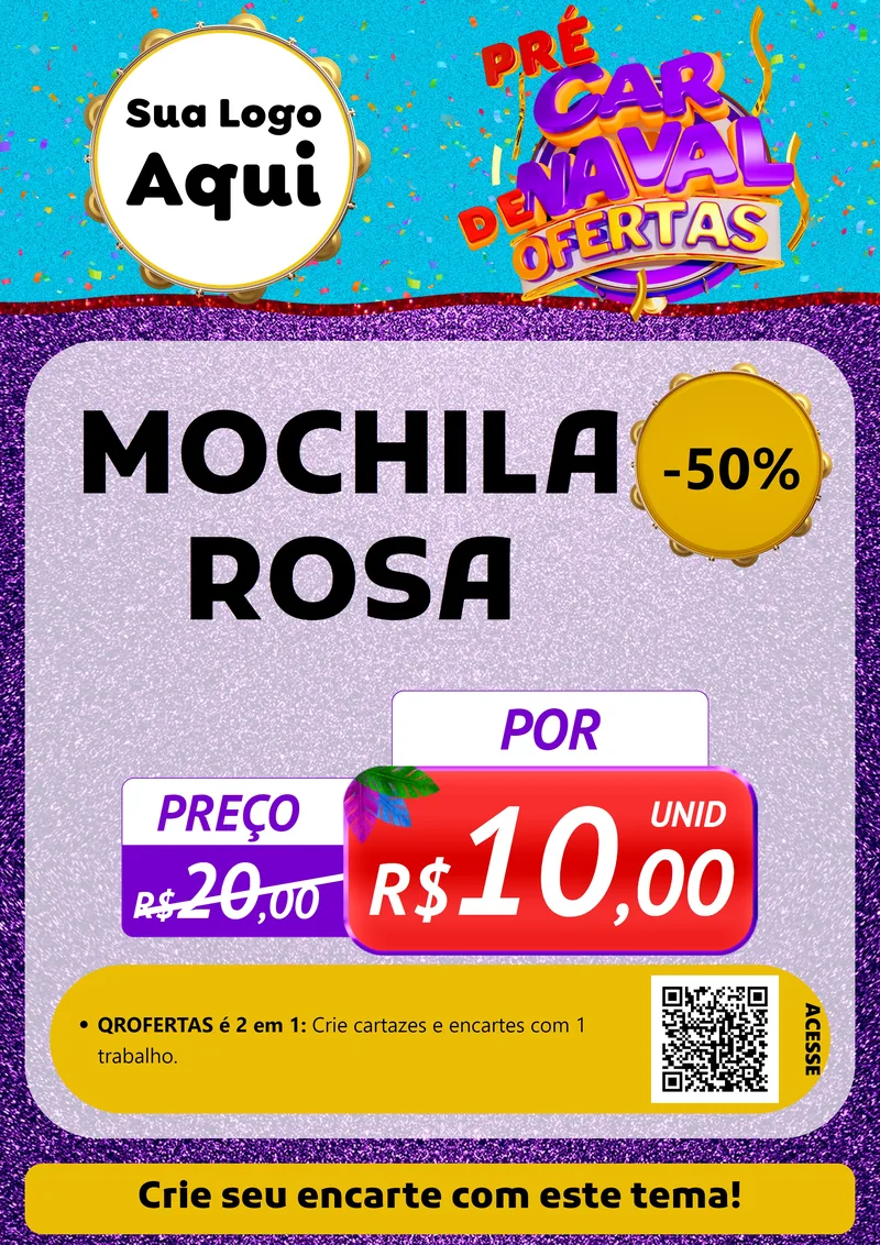 Modelo de Cartaz para Cartaz A4 Vertical com o tema Pré Carnaval de Ofertas para Papelaria