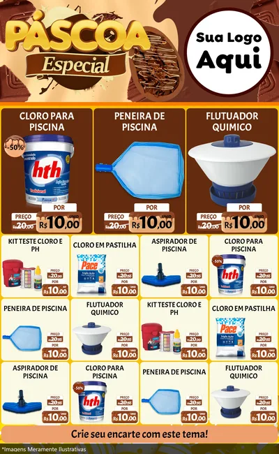 Modelo de Encarte para Encarte Grande com o tema Páscoa Especial para Produtos para Piscina