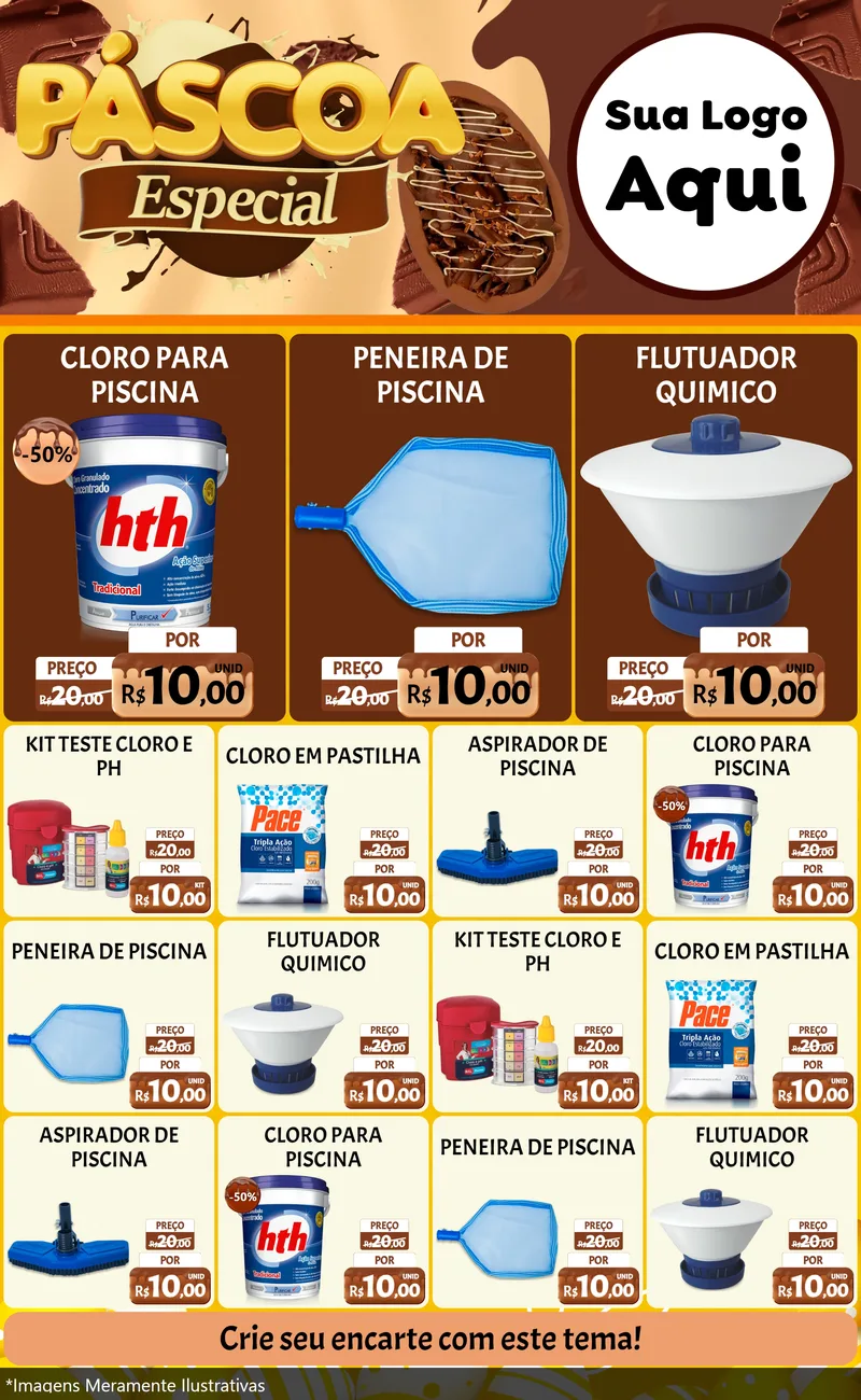 Modelo de Encarte para Encarte Grande com o tema Páscoa Especial para Produtos para Piscina