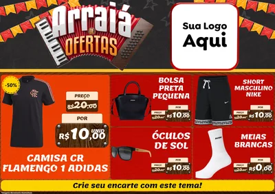 Modelo de Encarte para Encarte A4 Horizontal com o tema Arraiá de Ofertas - Junina para Roupas e acessórios
