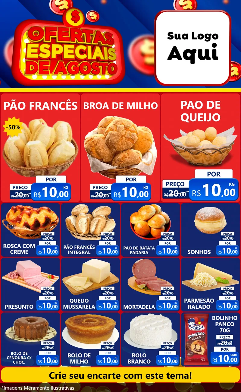 Modelo de Encarte para Encarte Grande com o tema Ofertas Especiais de Agosto para Padaria